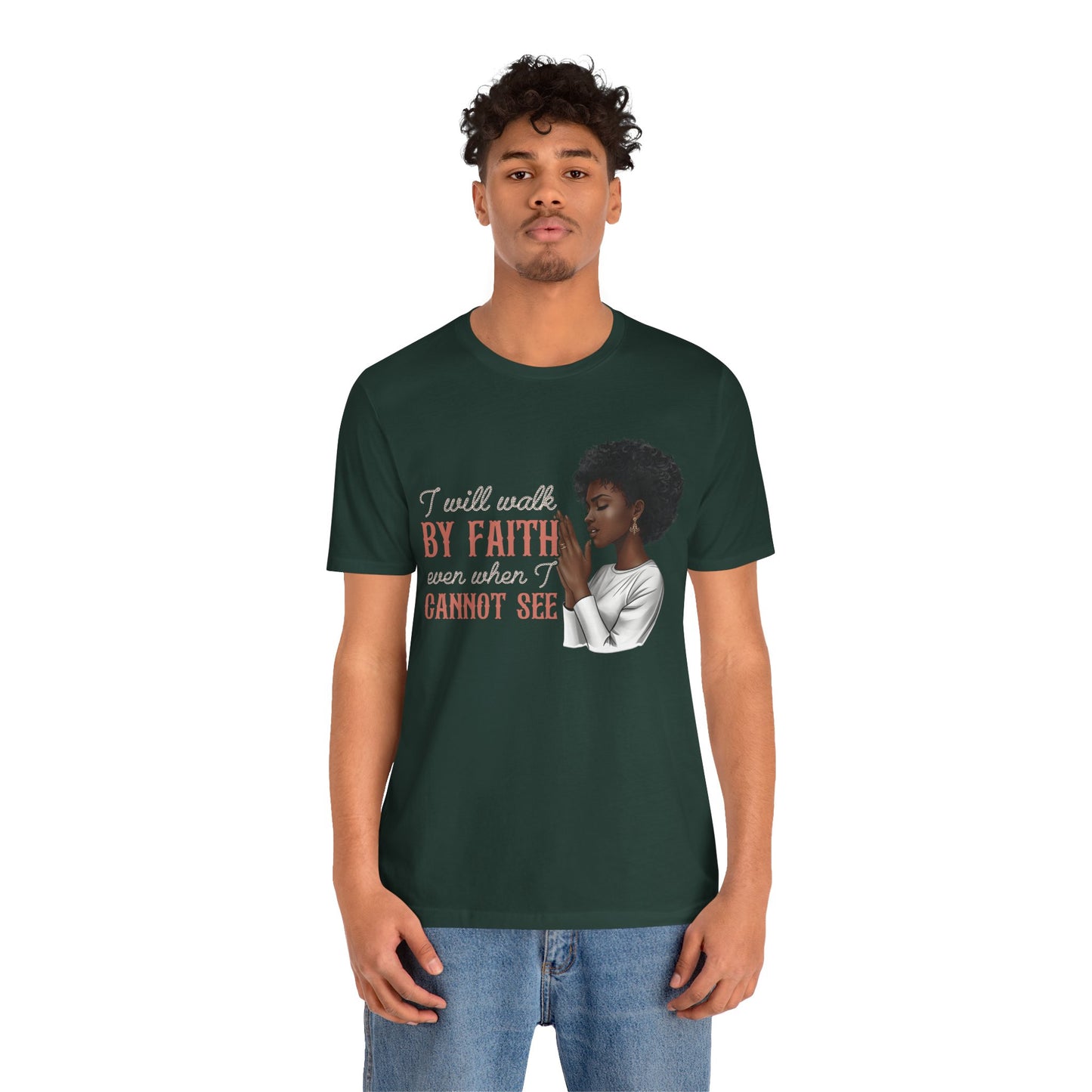 I Will Walk by Faith Shirt – Black Woman Praying Christian Bible Verse Tee