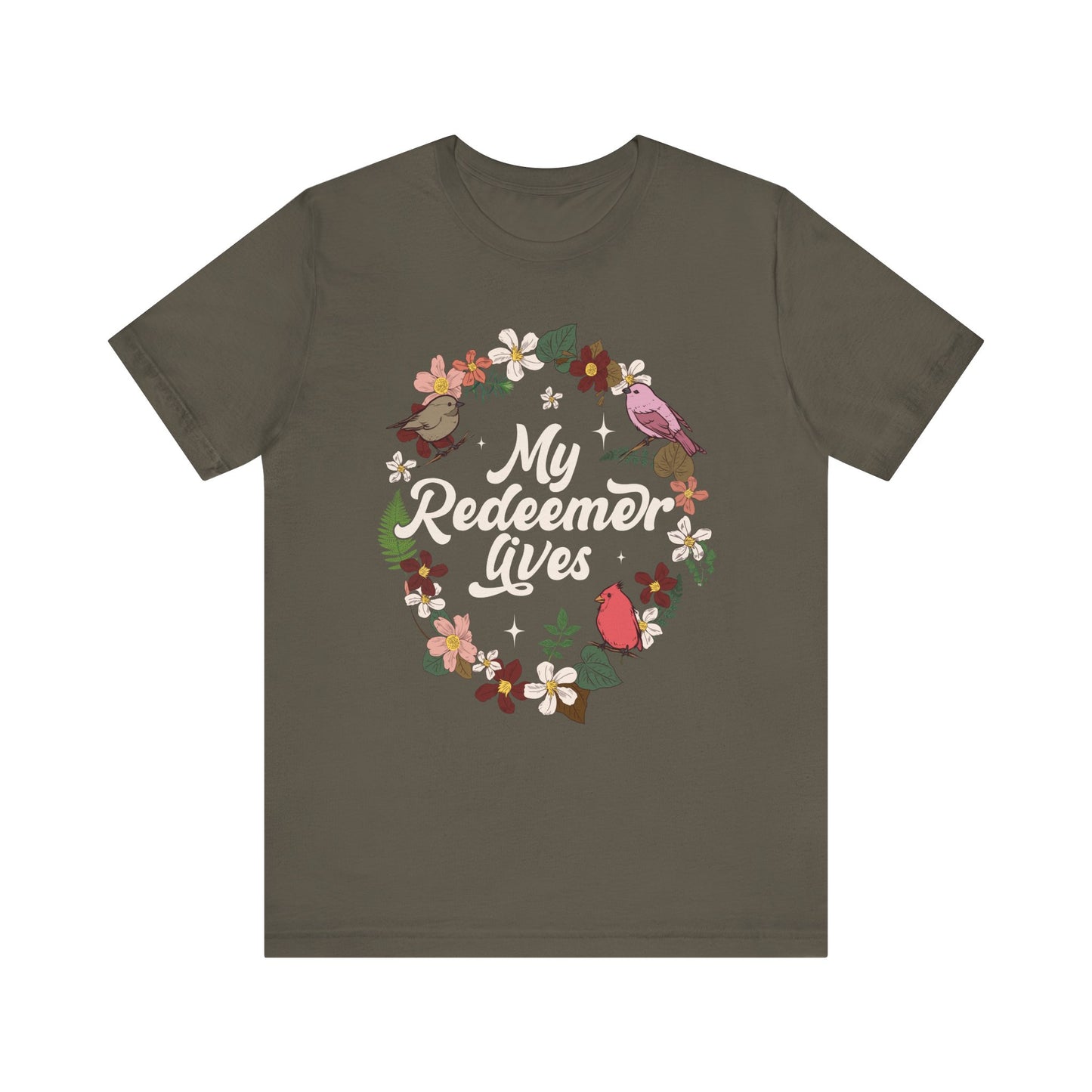 My Redeemer Lives Shirt – Christian Bible Verse Floral Bird Resurrection Tee