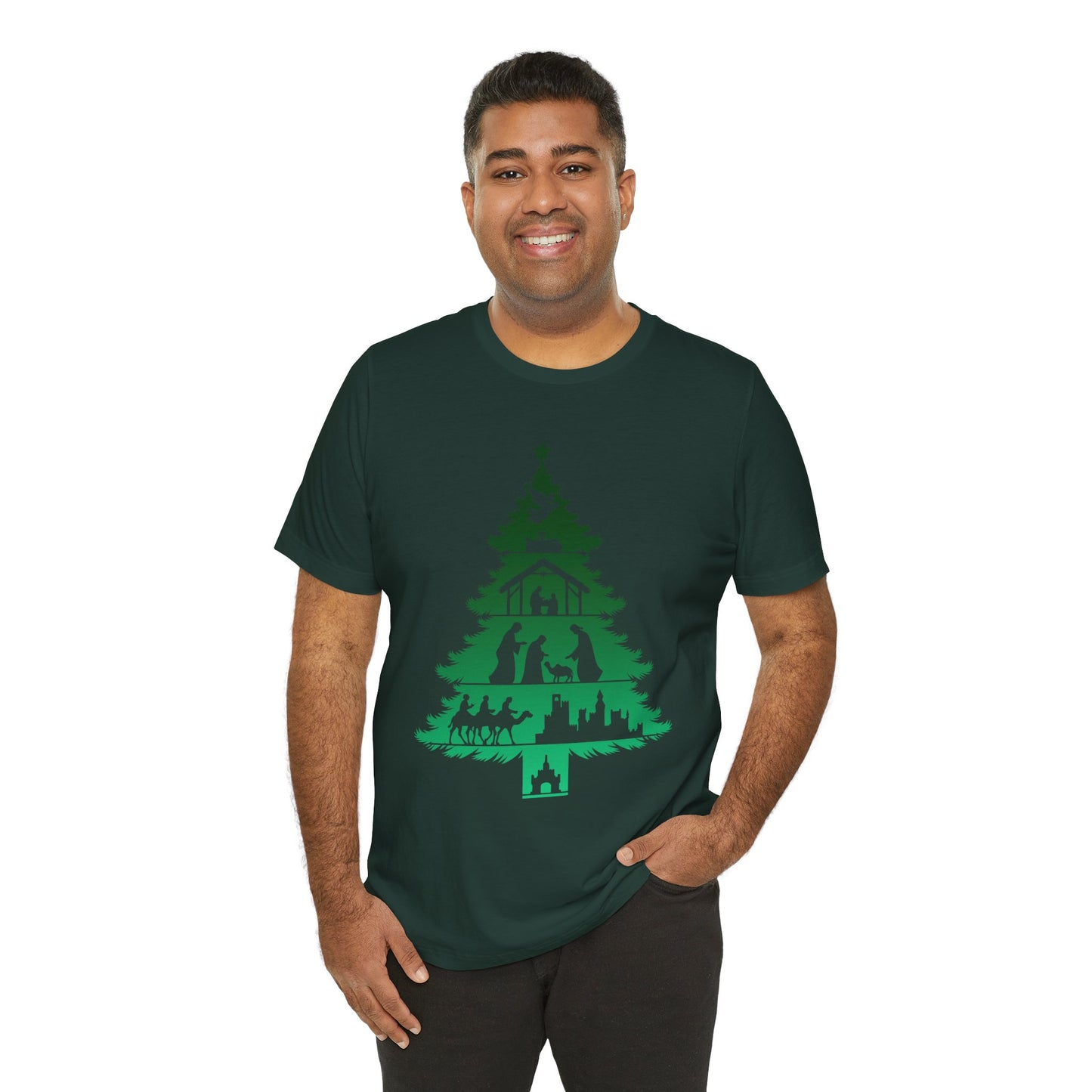 Nativity Christmas Tree Shirt – Christian Faith Holiday Pajama Top Tee