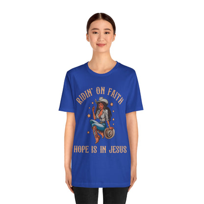 Ridin’ On Faith Cowgirl Shirt – Black Christian Western Jesus Tee
