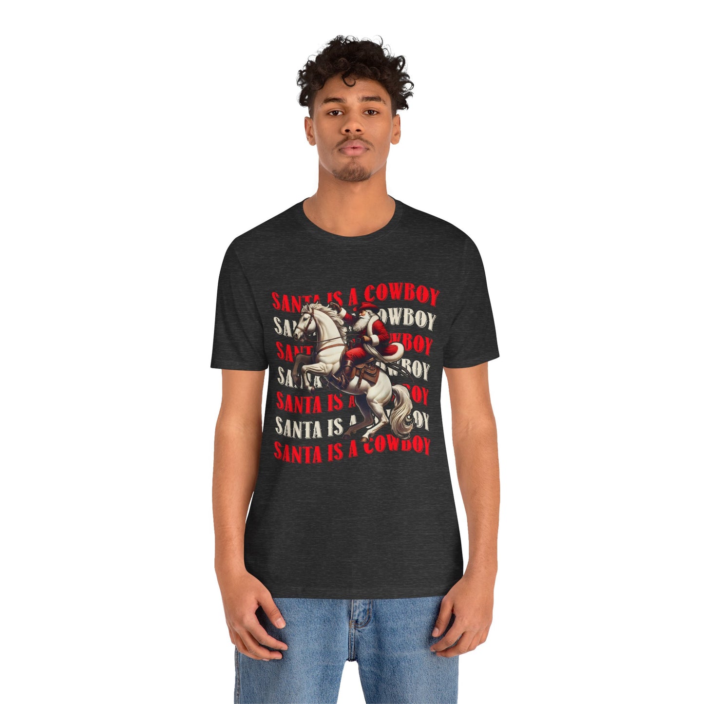 Santa Is a Cowboy Shirt – Western Christmas Tee, Texas Horseback Santa Claus