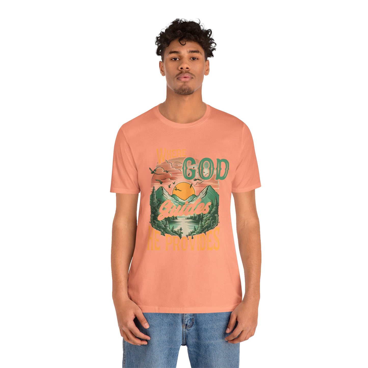 Where God Guides He Provides Shirt – Mountain Sunset Retro Christian Tee