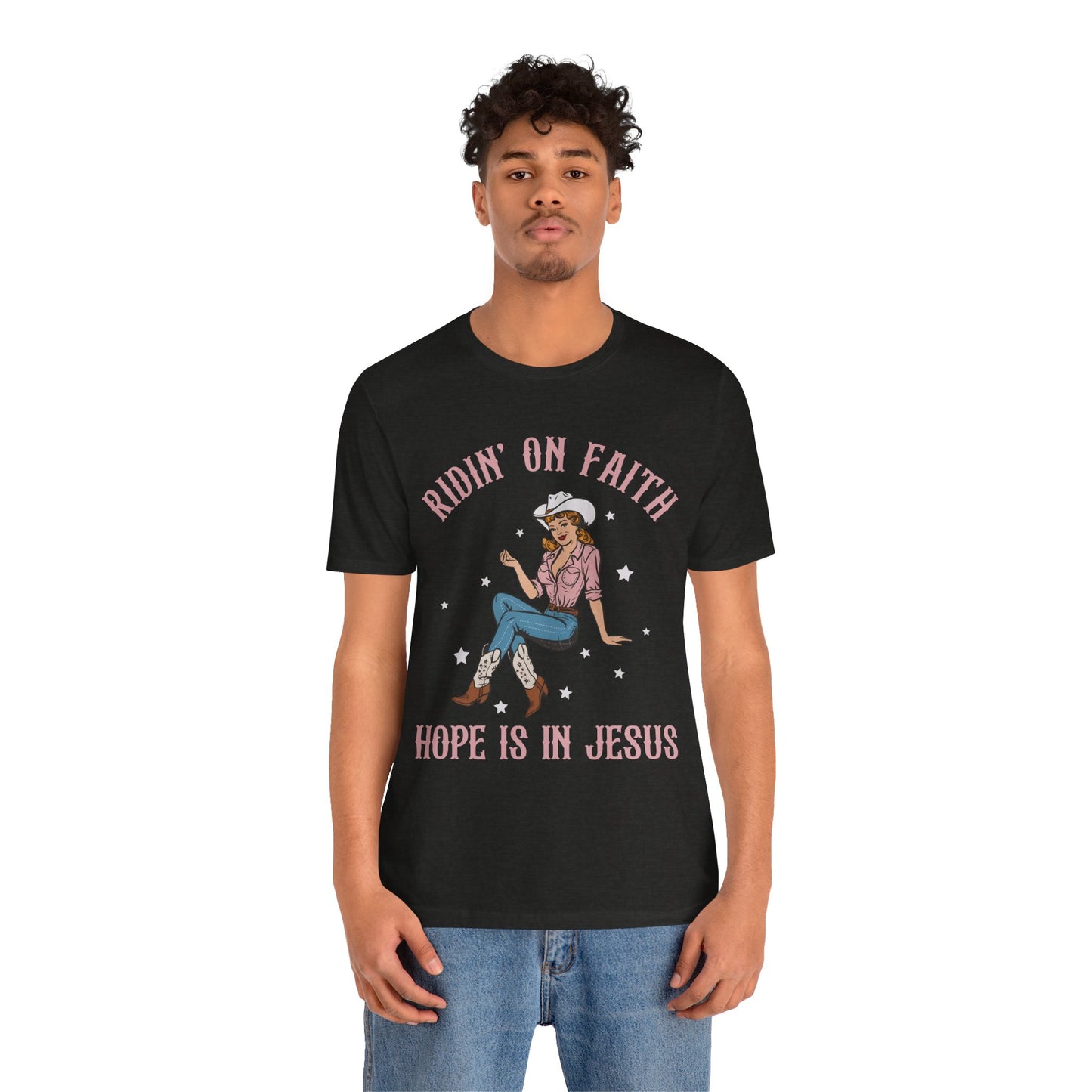 Ridin’ On Faith Shirt – Christian Cowgirl Rodeo Western Jesus Tee
