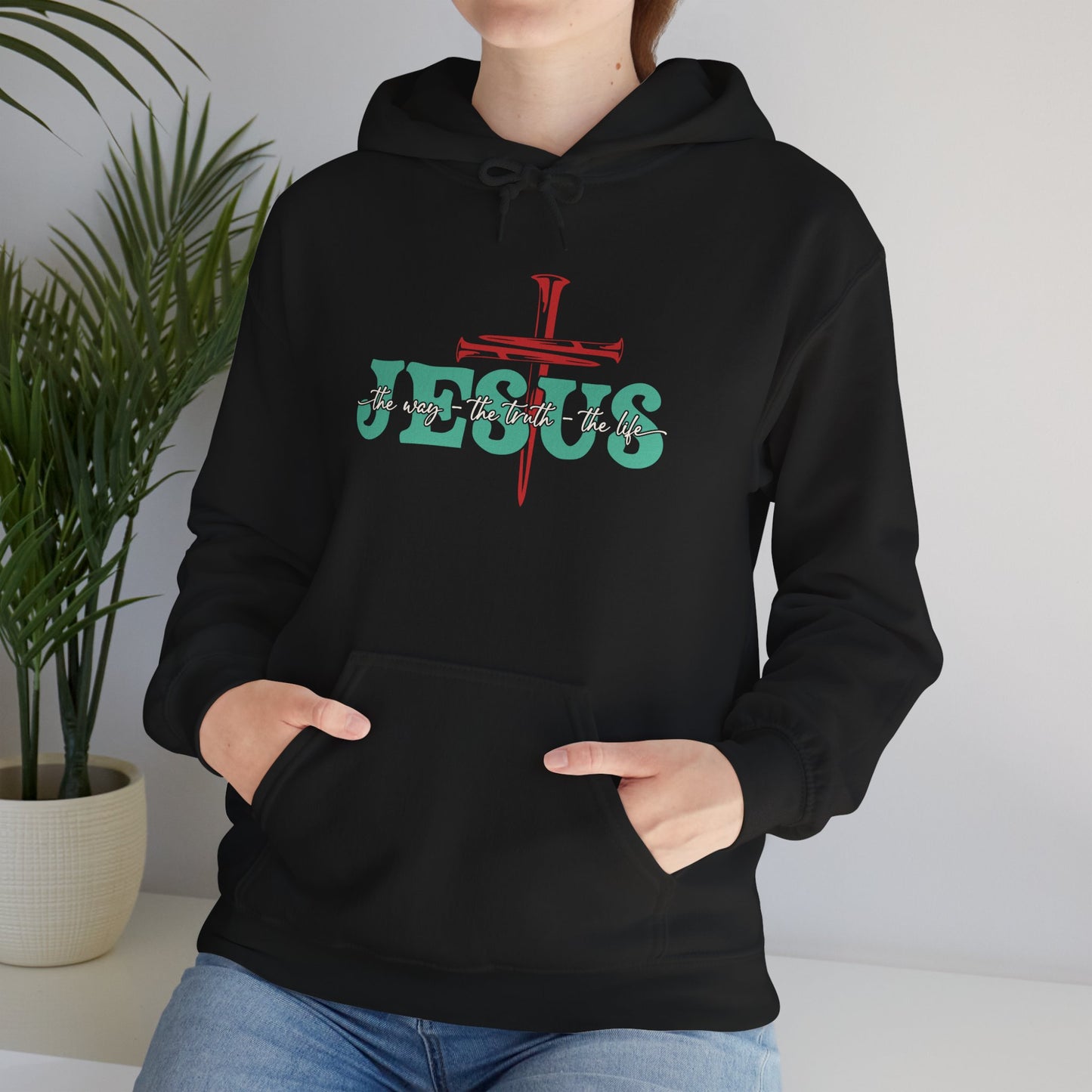 The Way Truth Life Christ Jesus Cross Nails Christian Bible Hoodie