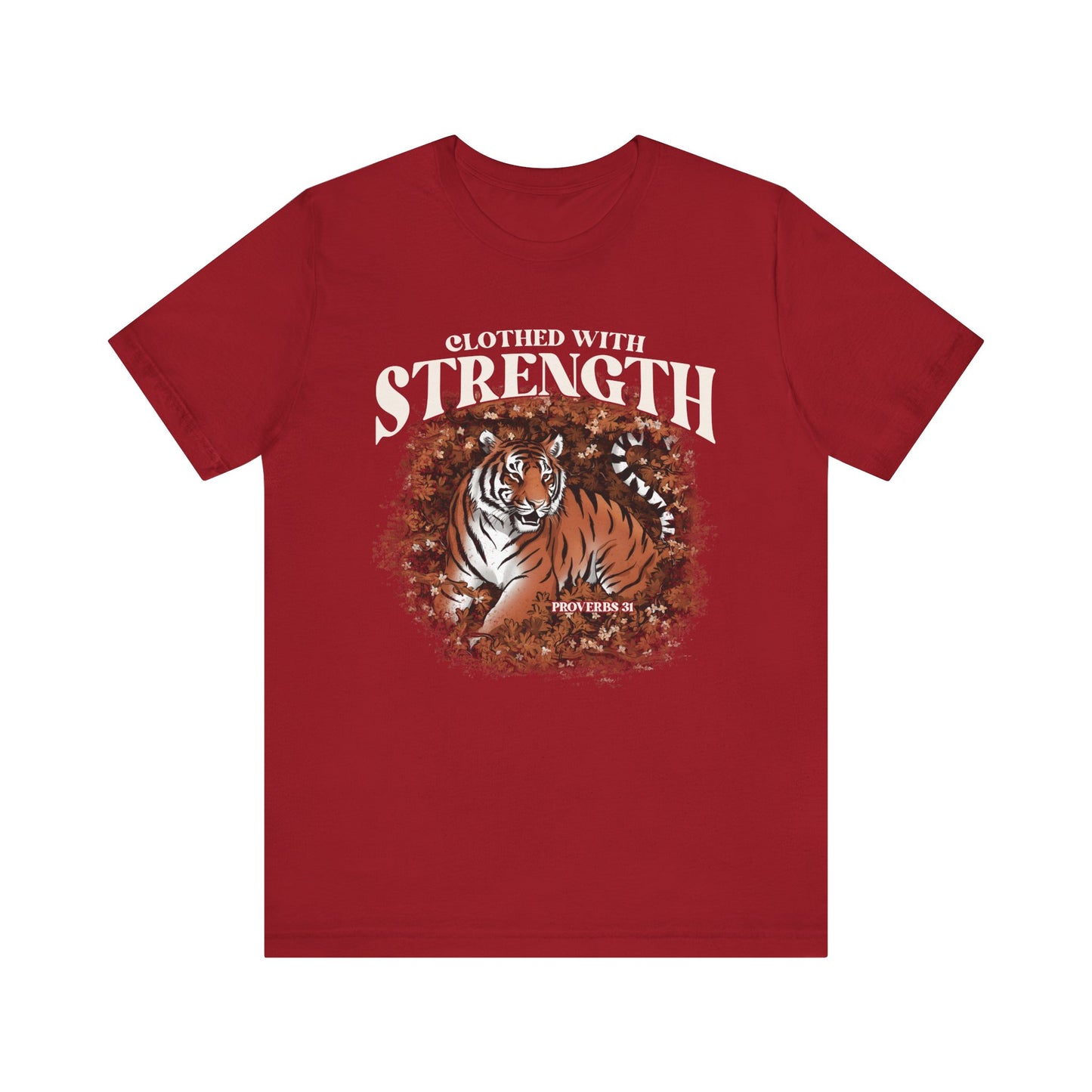 Clothed With Strength Shirt – Christian Tiger Cherry Blossom Proverbs 31:25 Tee
