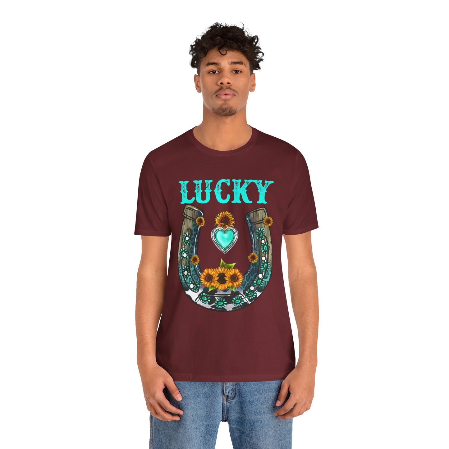 Horse Shoe Lucky Shirt – Western Turquoise Gemstone Texas Sunflowers Tee