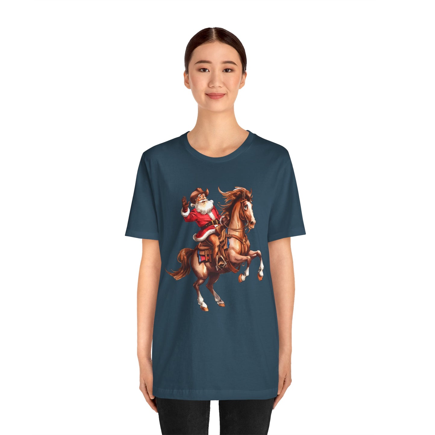 Cowboy Santa on Bucking Horse Shirt – Funny Western Rodeo Christmas Tee
