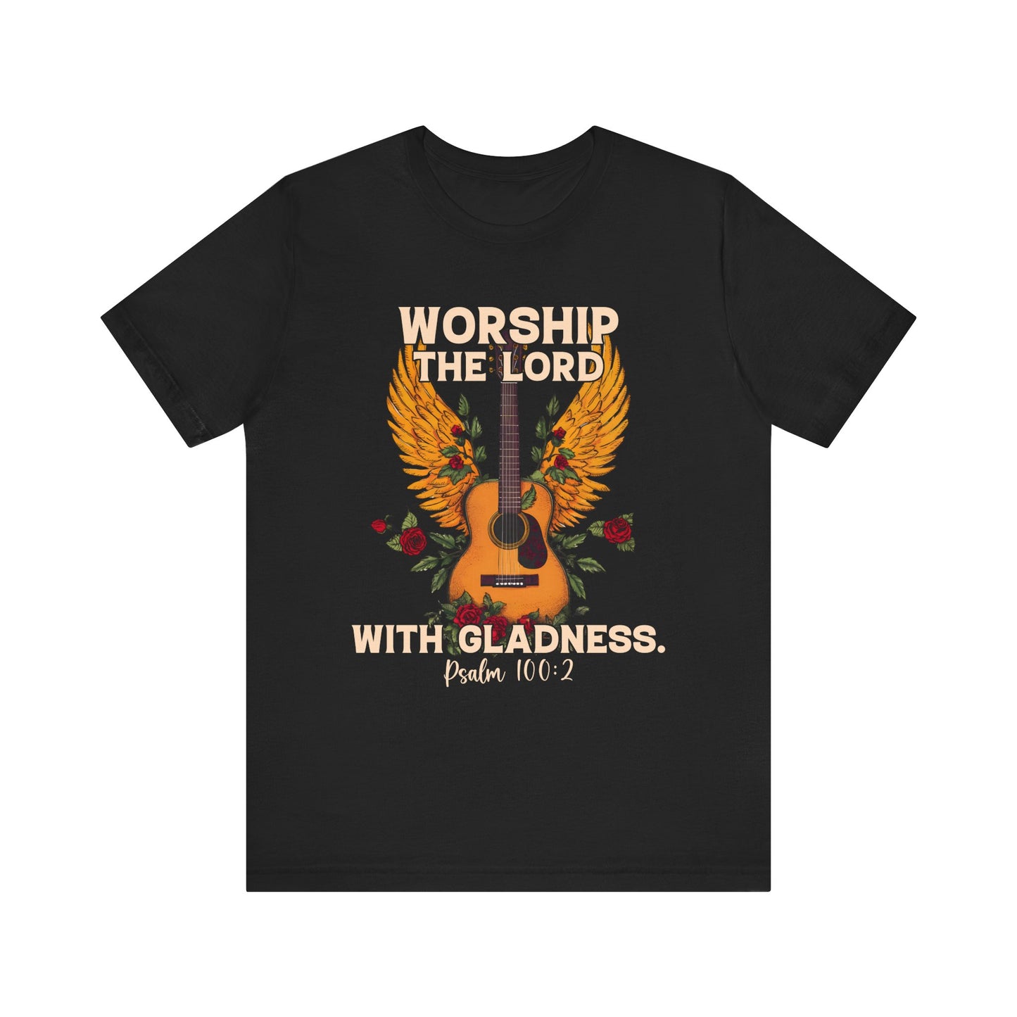 Retro Worship the Lord with Gladness Shirt – Psalm 100:2 Guitar Christian Tee