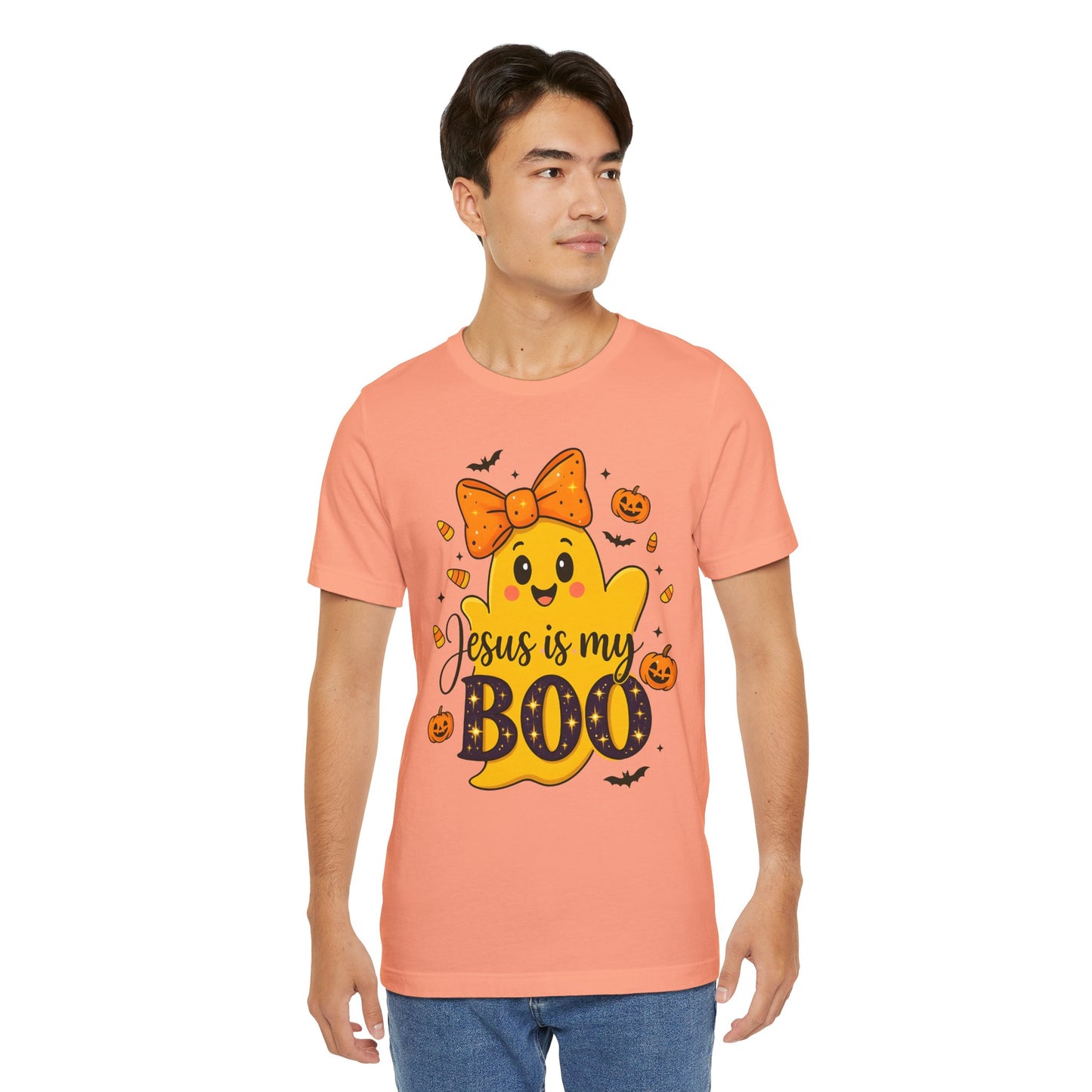 Jesus Is My Boo Shirt – Cute Christian Ghost with Bow Halloween Faith Tee
