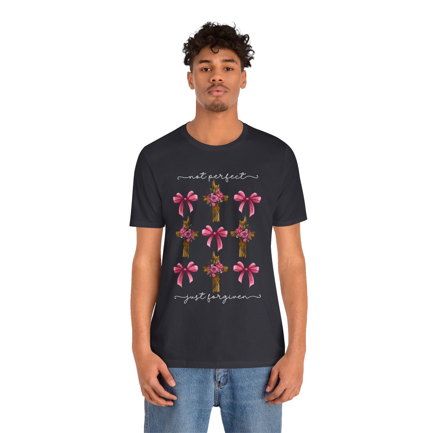 Not Perfect Just Given Shirt – Christian Coquette Bow Cross Faith Tee