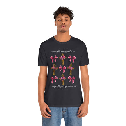 Not Perfect Just Given Shirt – Christian Coquette Bow Cross Faith Tee