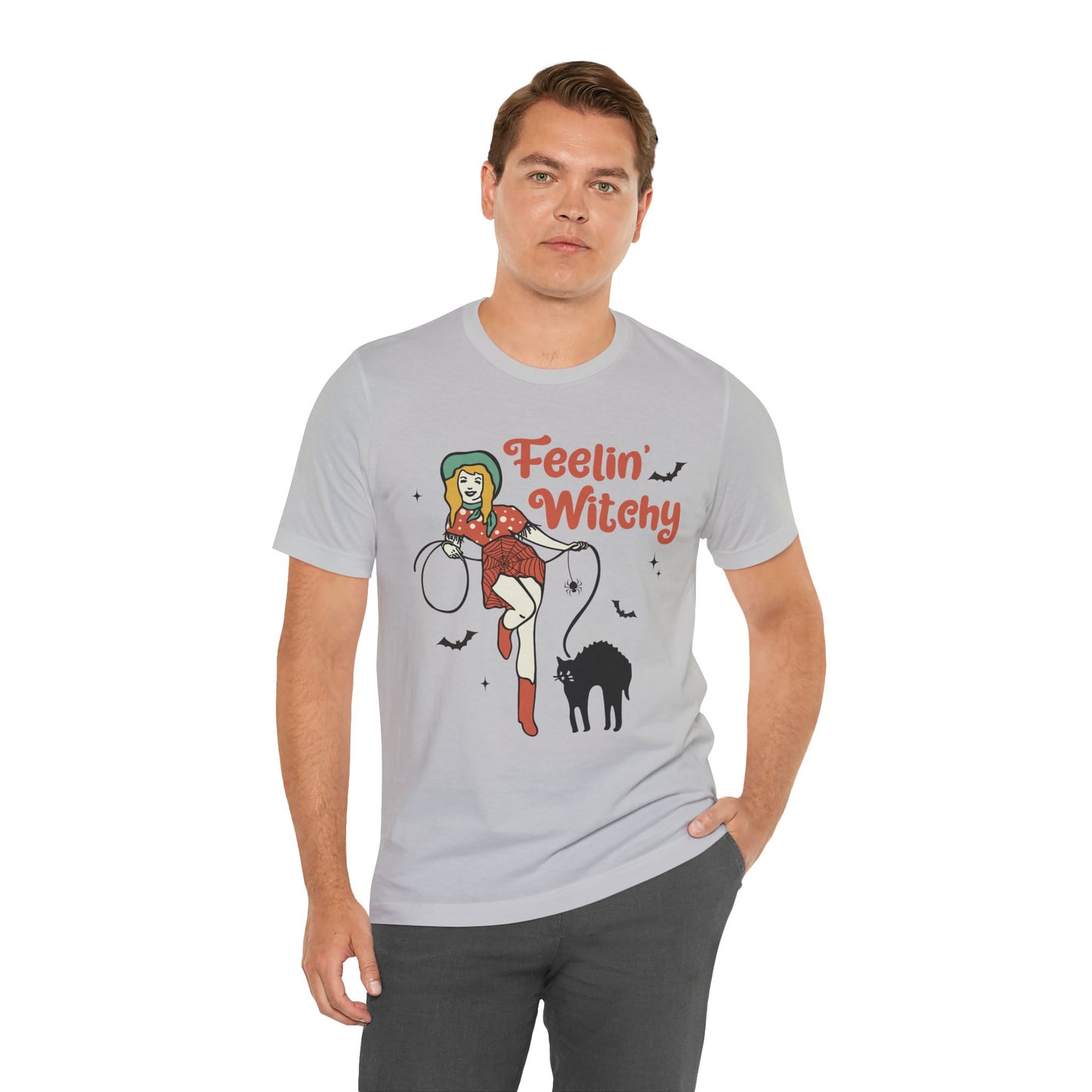 Feelin’ Witchy Shirt Vintage Pin-Up Witch & Black Cat Halloween Tee