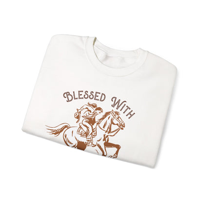 Blessed with a Cowgirl Sweatshirt – Retro Christian Western Rodeo Pullover