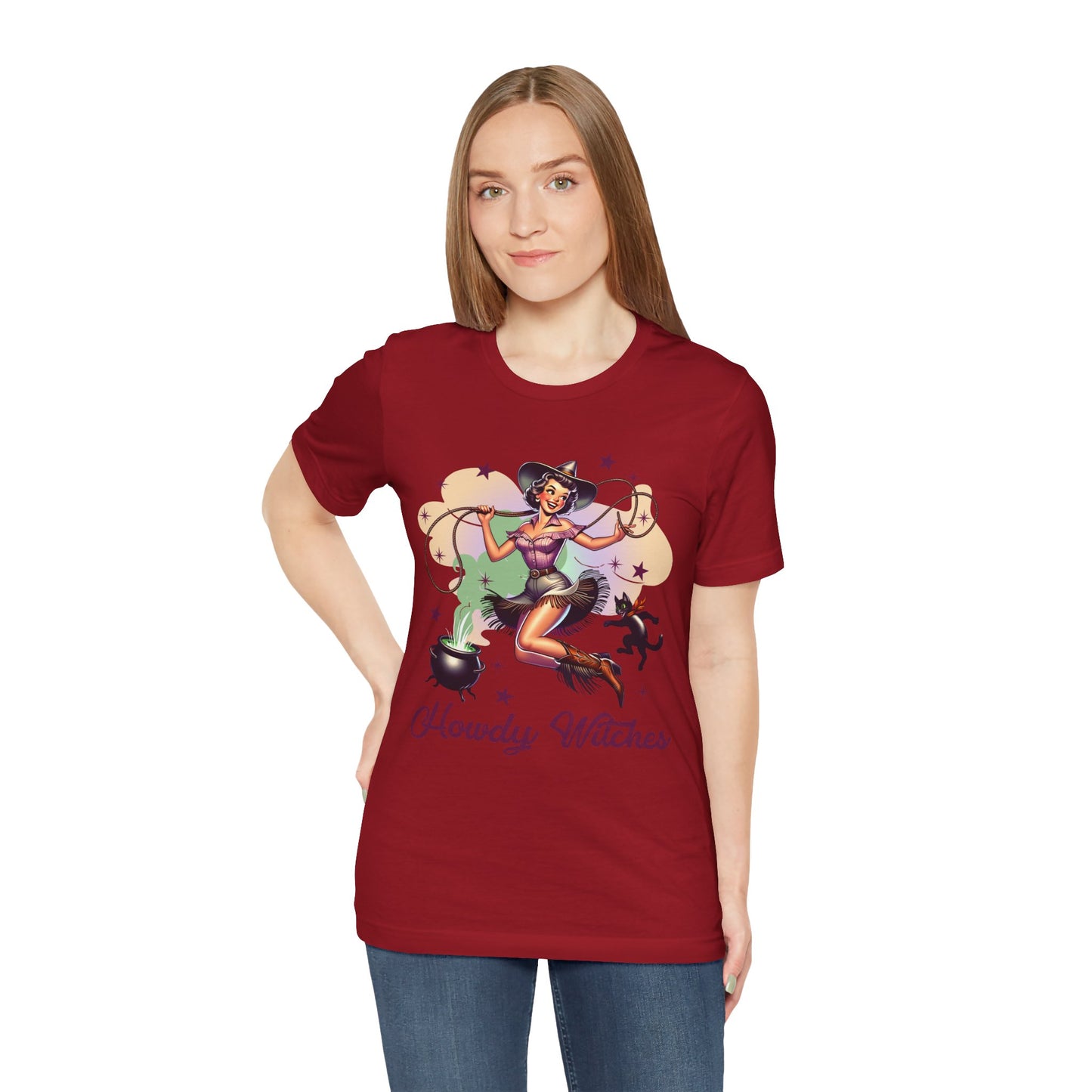 Howdy Witches Cowgirl Halloween Rodeo Western Black Cat T-Shirt