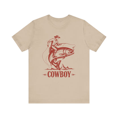 Cowboy Riding a Giant Fish Shirt – Vintage Western Fishing Rodeo Tee