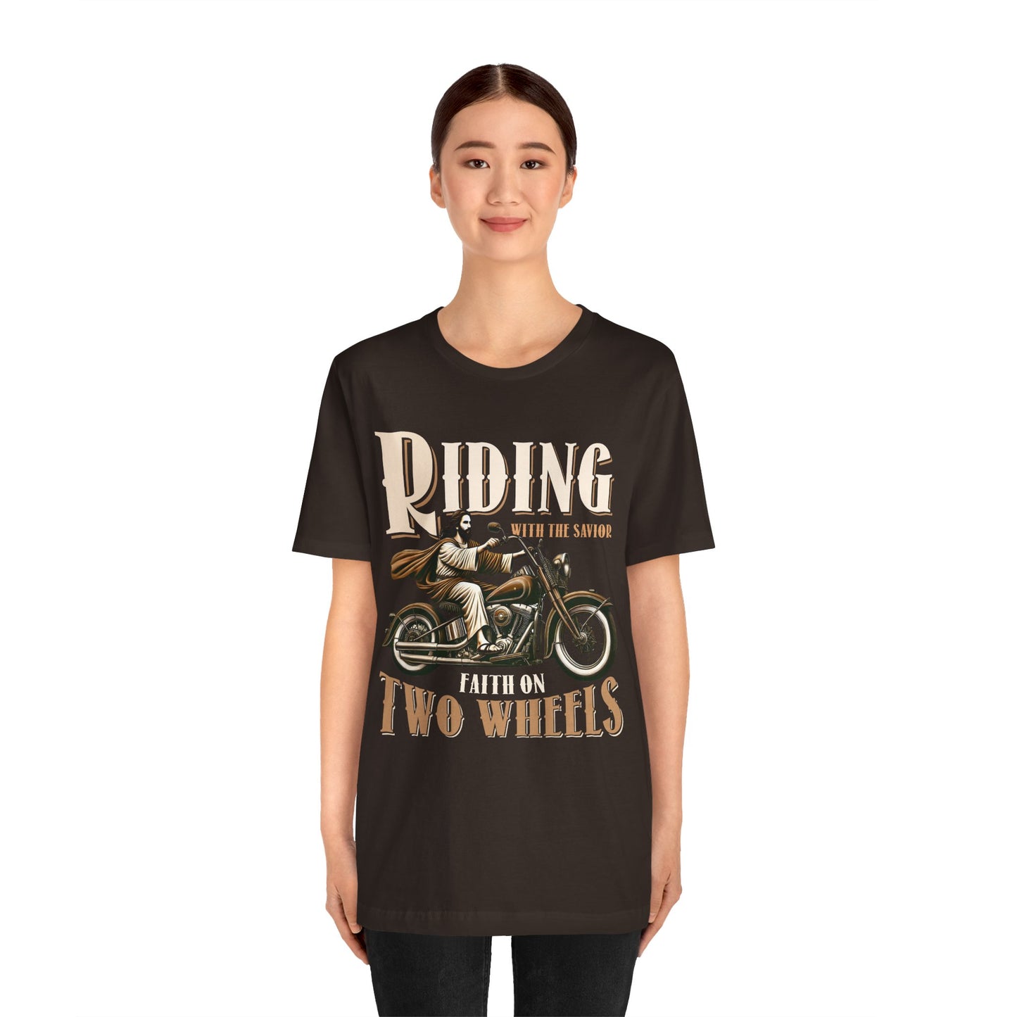 Riding With the Savior Shirt – Christian Biker Motorcycle Faith Graphic Tee