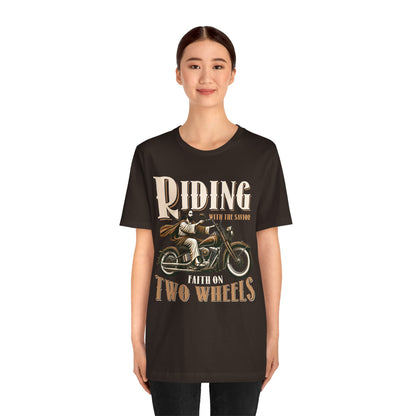 Riding With the Savior Shirt – Christian Biker Motorcycle Faith Graphic Tee