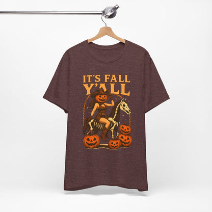 It’s Fall Y’all Shirt – Pumpkin Head Cowgirl Skeleton Horse Western Tee