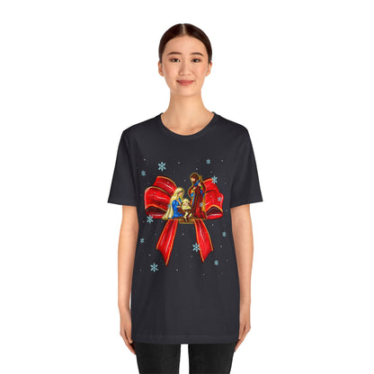 Nativity Scene Christmas Shirt – Coquette Bow Faith Holiday Pajama Tee