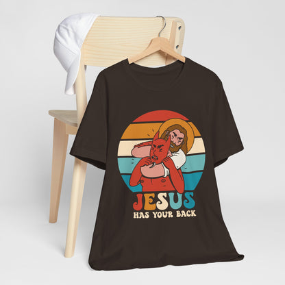 Hey Devil Jesus Has Your Back T-Shirt, Funny Christian Retro Halloween Tee