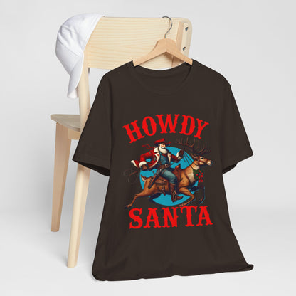 Howdy Santa Shirt – Funny Western Cowboy Riding Reindeer Christmas Rodeo Tee