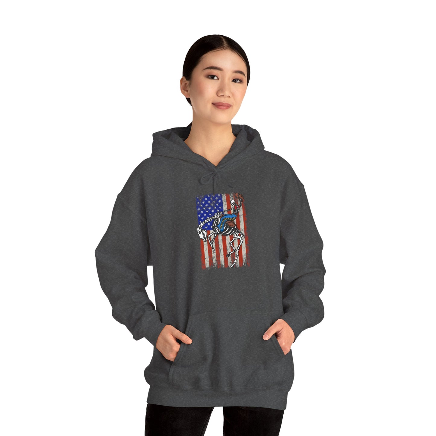 US Flag Skeleton Cowboy Hoodie – Western Horse Riding Rodeo Pullover