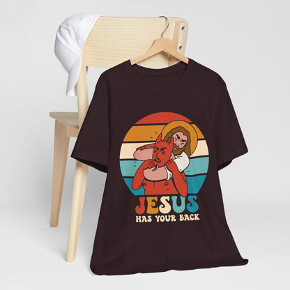 Hey Devil Jesus Has Your Back T-Shirt, Funny Christian Retro Halloween Tee