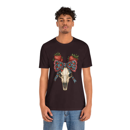 Retro Strawberry Cow Skull Shirt – Western Coquette Summer Vibes Tee