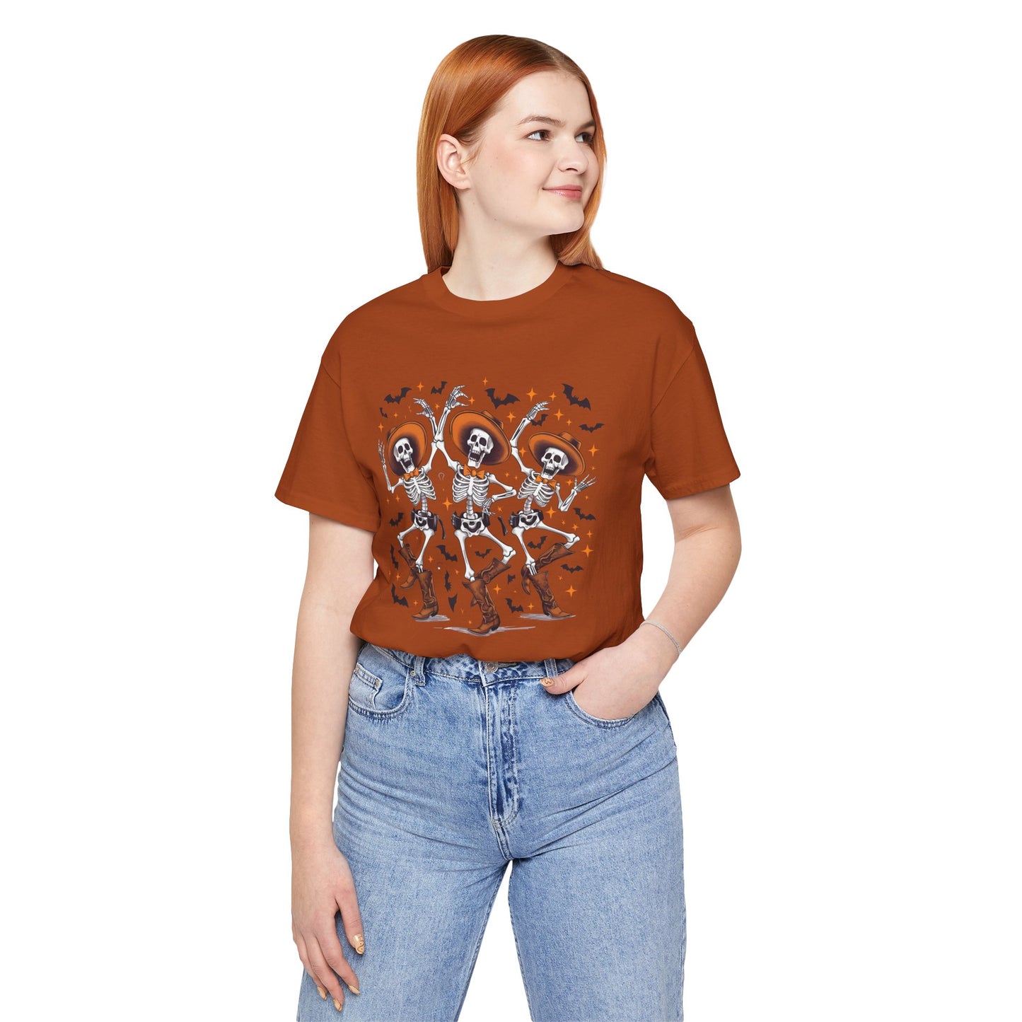 Dancing Skeleton Cowboy Western Rodeo Halloween Spooky Vibes T-Shirt