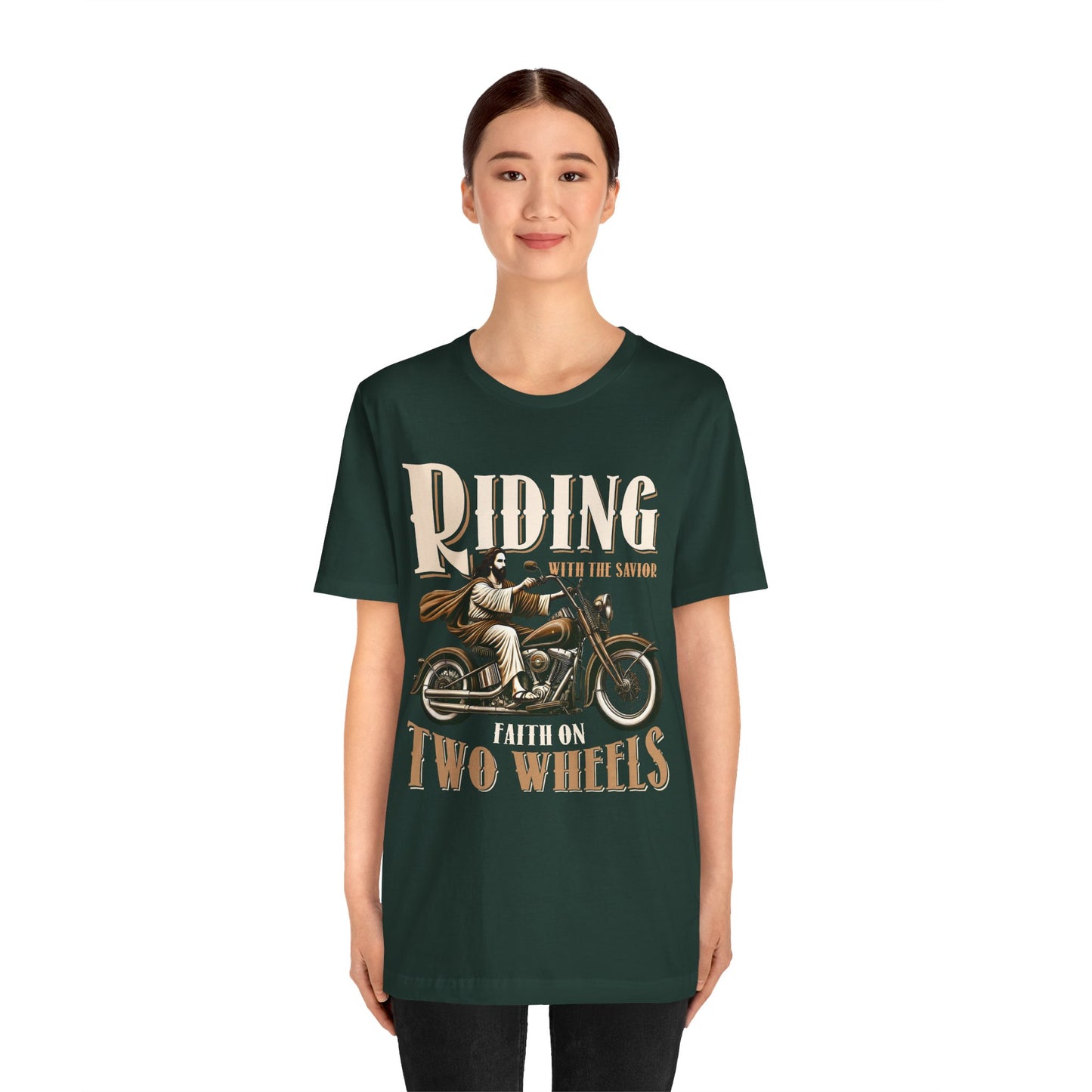 Riding With the Savior Shirt – Christian Biker Motorcycle Faith Graphic Tee