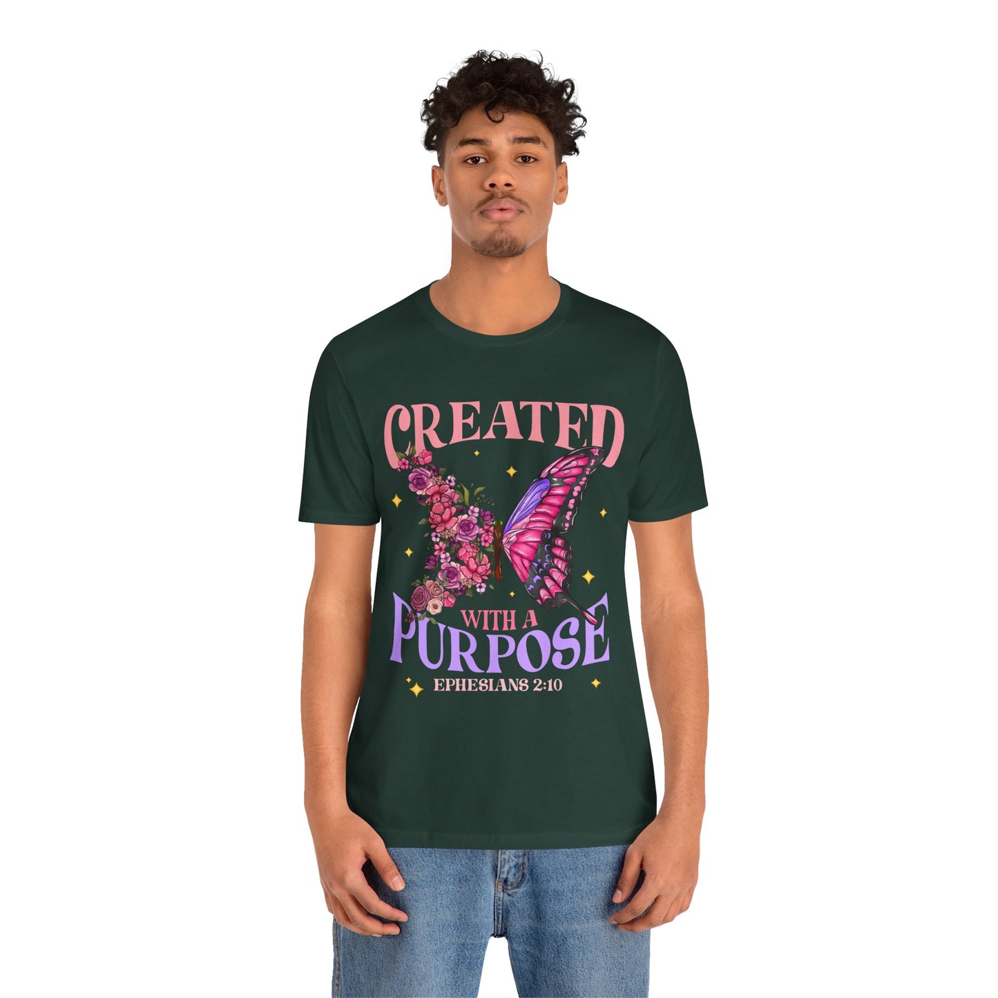 Created With a Purpose Shirt – Christian Butterfly Floral Inspirational Faith Tee