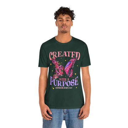 Created With a Purpose Shirt – Christian Butterfly Floral Inspirational Faith Tee