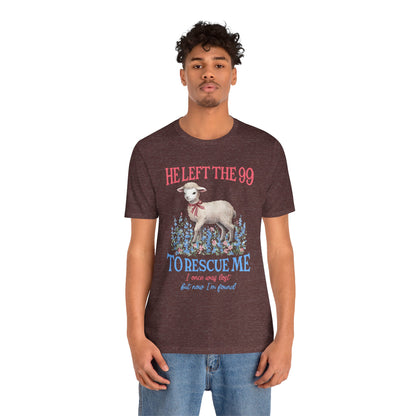 He Left the 99 to Rescue Me Shirt – Christian Lamb Flowers Faith Tee