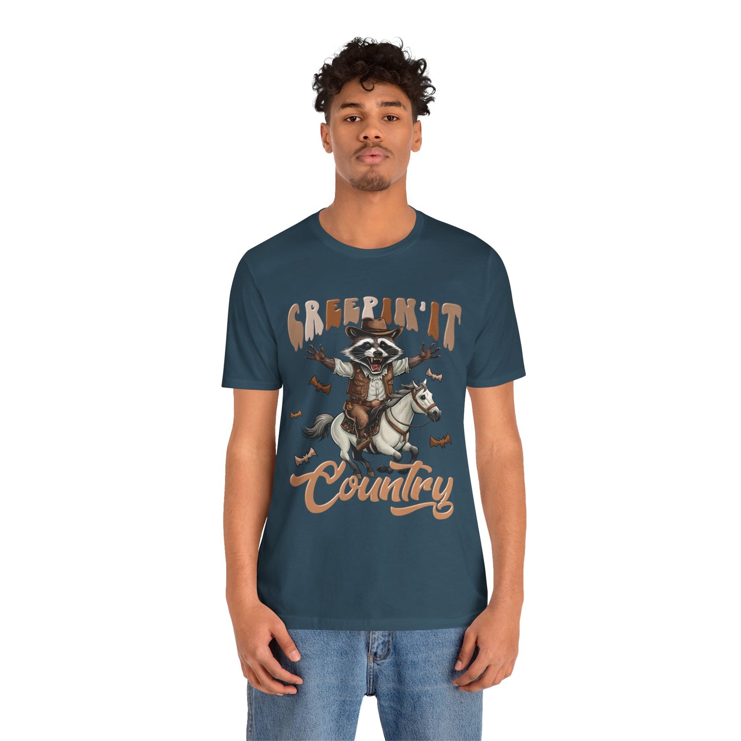 Creepin It Country Creepy Raccoon Halloween Horse Ride Howdy T-Shirt