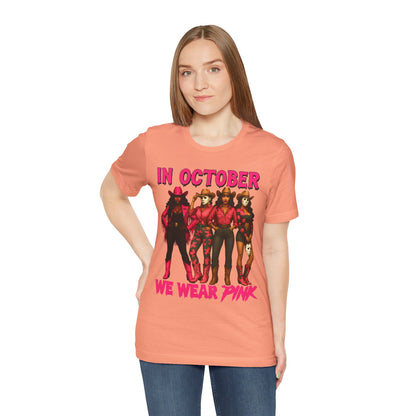 In October We Wear Pink Shirt – Western Cowgirl Squad Halloween Awareness Tee