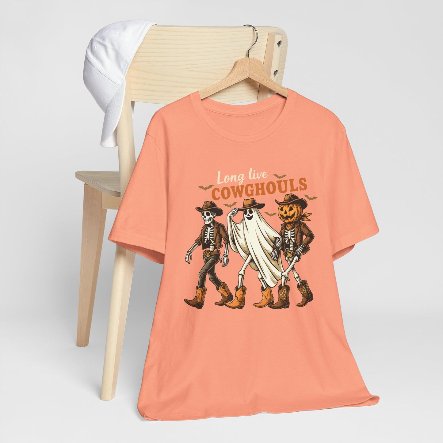 Long Live Cowghouls Shirt Western Halloween Skeleton Ghost Pumpkin Tee, Spooky Cowgirl Fall Outfit