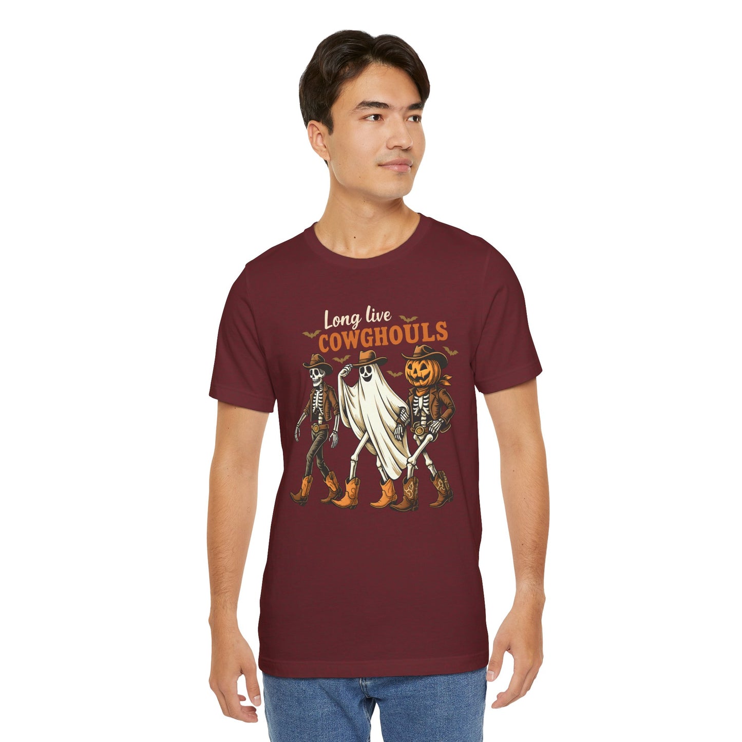 Long Live Cowghouls Shirt Western Halloween Skeleton Ghost Pumpkin Tee, Spooky Cowgirl Fall Outfit