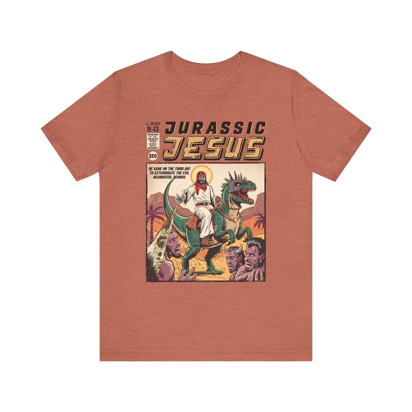 Jurassic Jesus Shirt – Dino-Riding Savior Comic Book Christian Tee