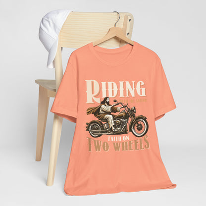 Riding With the Savior Shirt – Christian Biker Motorcycle Faith Graphic Tee