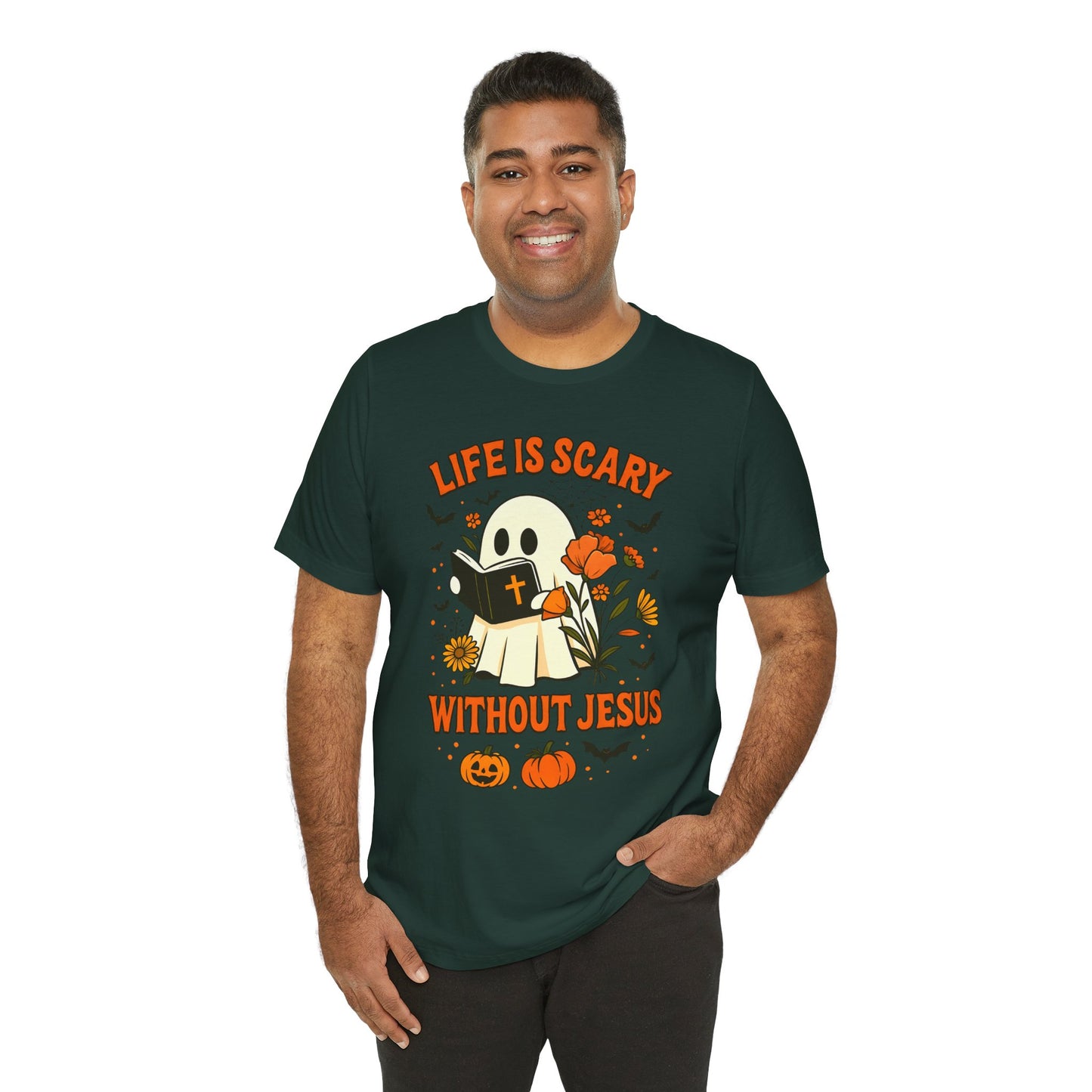 Life Is Scary Without Jesus Shirt – Cute Christian Ghost Halloween Tee