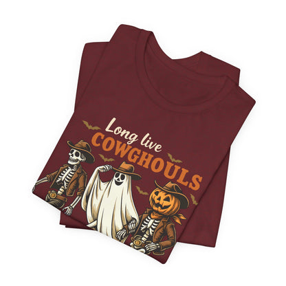 Long Live Cowghouls Shirt Western Halloween Skeleton Ghost Pumpkin Tee, Spooky Cowgirl Fall Outfit