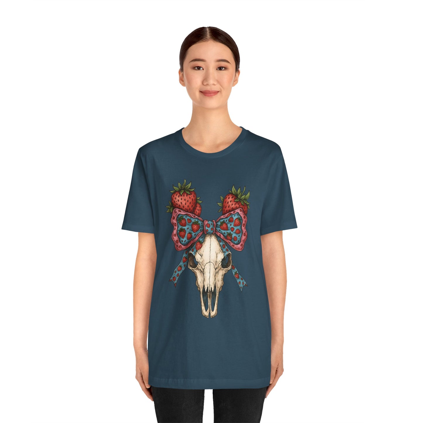 Retro Strawberry Cow Skull Shirt – Western Coquette Summer Vibes Tee