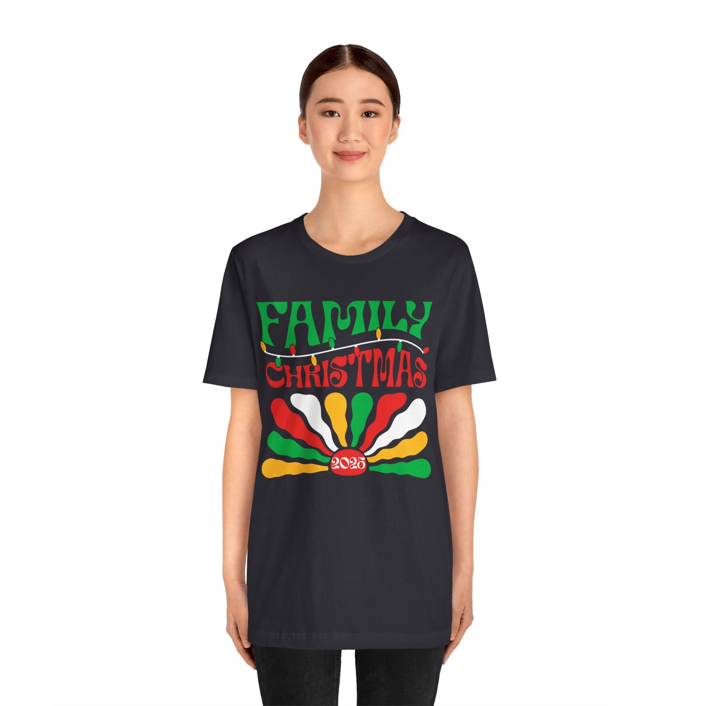 Family Christmas 2025 Shirt – Retro Groovy Matching Holiday Sunburst Tee