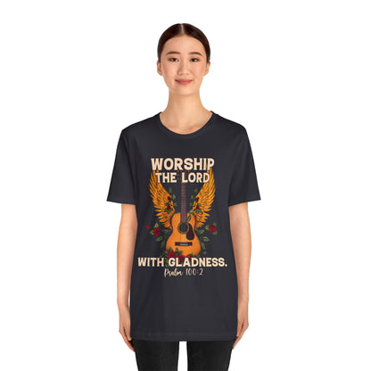 Retro Worship the Lord with Gladness Shirt – Psalm 100:2 Guitar Christian Tee