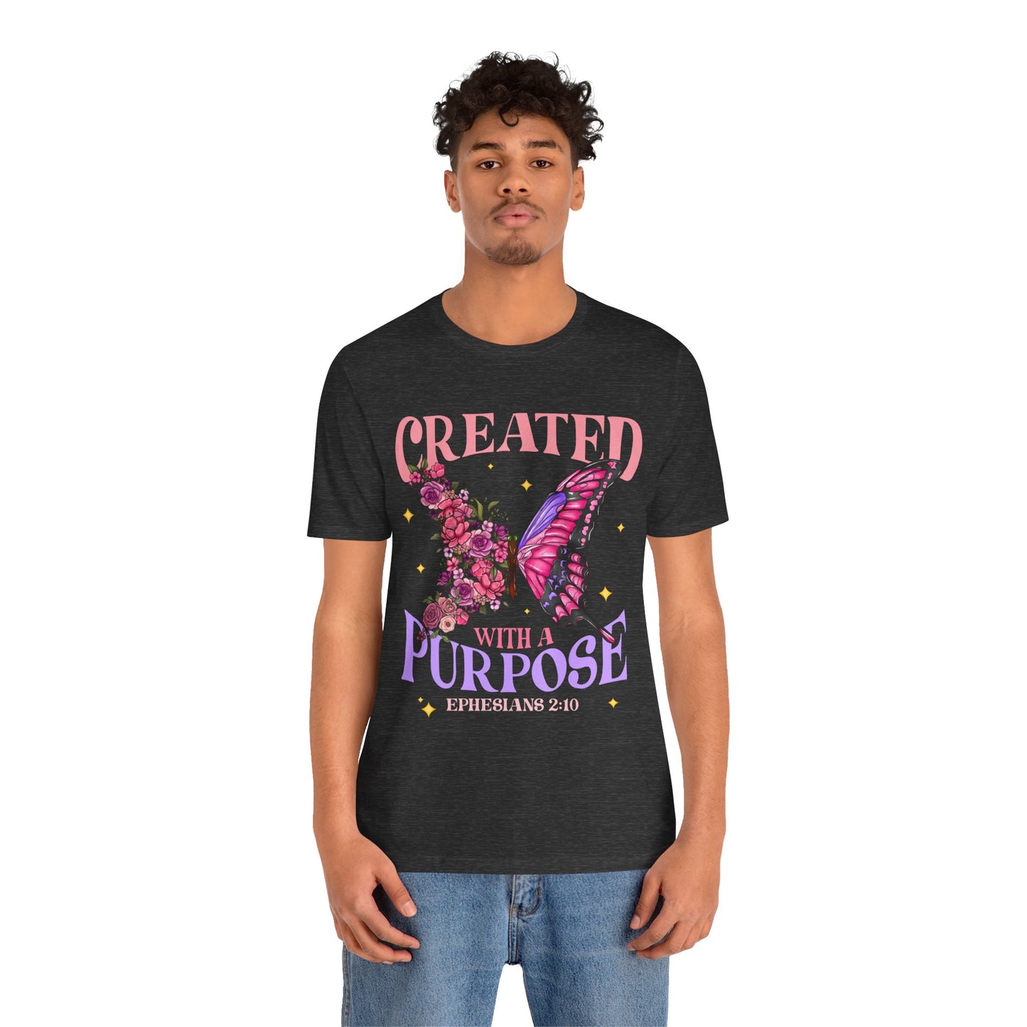 Created With a Purpose Shirt – Christian Butterfly Floral Inspirational Faith Tee