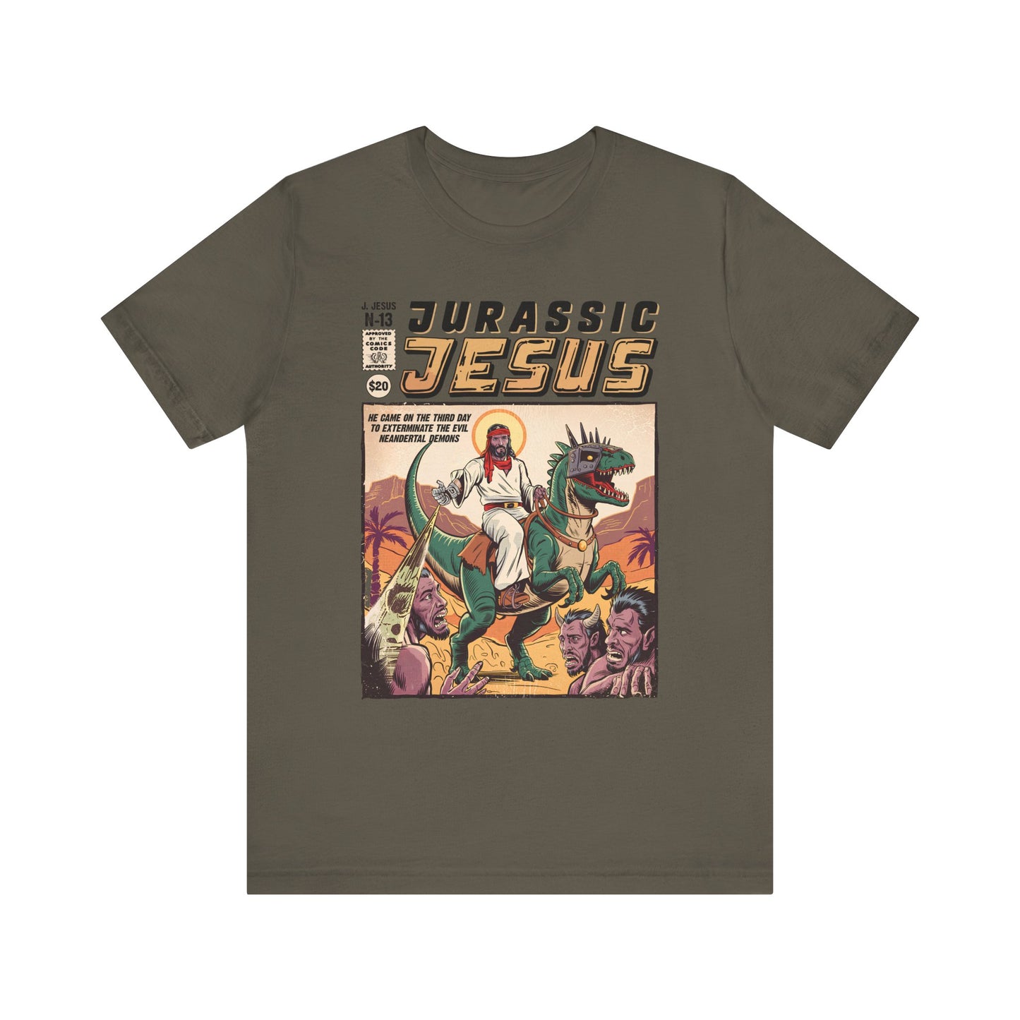 Jurassic Jesus Shirt – Dino-Riding Savior Comic Book Christian Tee
