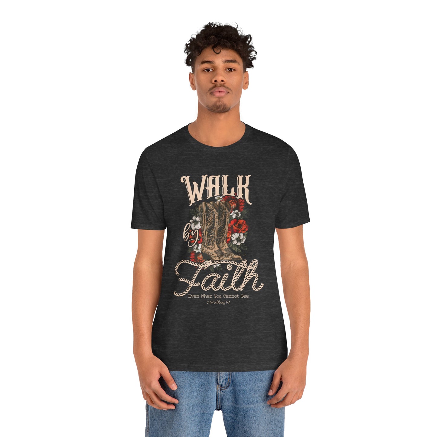 Walk by Faith Shirt – 2 Corinthians 5:7 Christian Jesus Bible Verse Tee