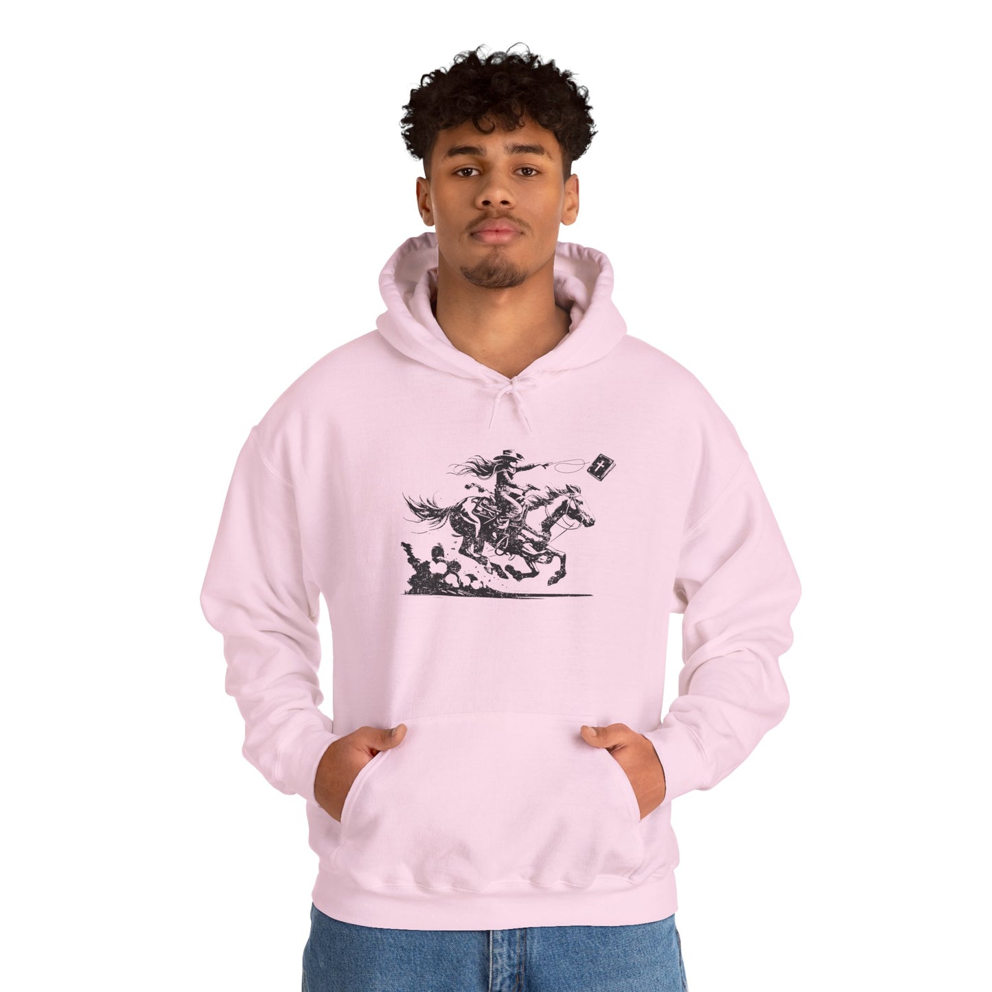 Cowgirl Riding Horse Hoodie – Christian Scripture Western Rodeo Texas Pullover