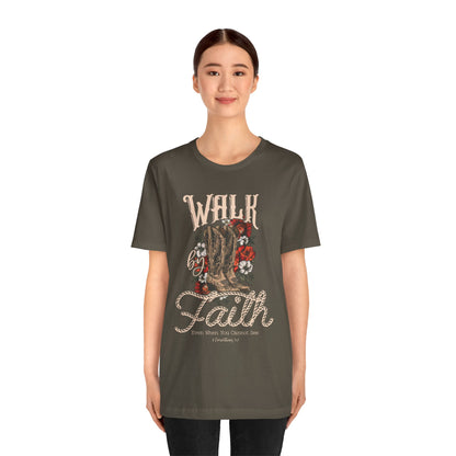 Walk by Faith Shirt – 2 Corinthians 5:7 Christian Jesus Bible Verse Tee