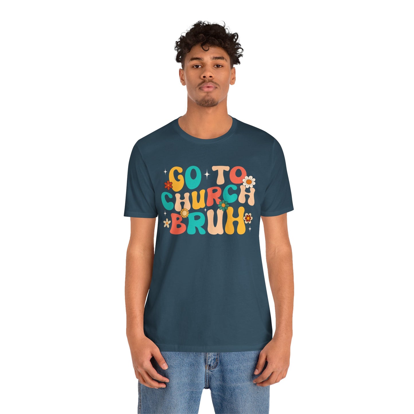 Go to Church Bruh Shirt – Funny Retro Groovy Christian Hippie Flower Faith Tee